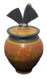 SR - Earthenware Studio Art Lidded Pottery Jar