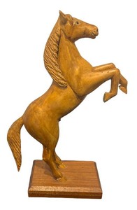SR - Vintage Rearing Wooden Horse Sculpture