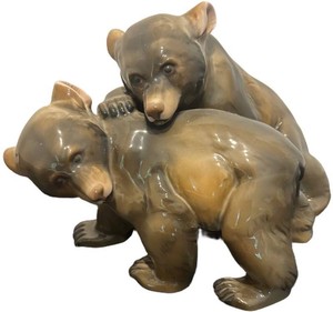 SR - Vintage Wrestling Bear Cubs Porcelain Figurine by Rosenthal