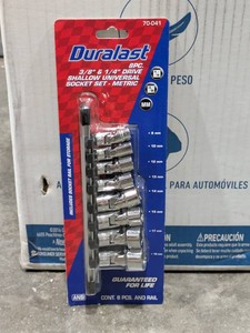 NEW DURALAST 8PC. 38 & 14 DRIVE SHALLOW UNIVERSAL SOCKET SET-METRIC