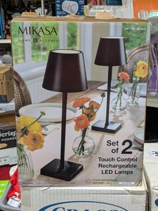NEW MIKASA HOME ACCENTS SET OF 2 TOUCH CONTROL RECHARGEABLE LED LAMPS BLACK
