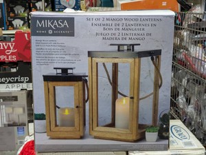 MIKASA HOME ACCENTS SET OF 2 MANGO WOOD LANTERNS