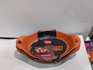 (3) CERAMIC COATED OVAL CAST IRON GRILLING DISH