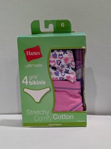 NEW HANES GIRLS BIKINIS 4PK. SIZE 6