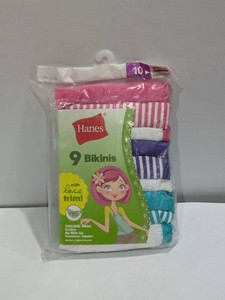 NEW HANES GIRLS BIKINIS 9PK. SIZE 10