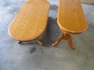 Two-Piece Oak Finish Coffee Table & Sofa Table Set