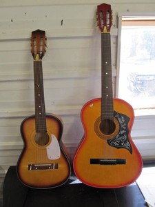 Lot of 2 Sunburst Acoustic Guitars with Slotted Headstocks