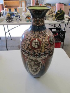 Large Japanese-Style Cloisonn Dragon and Phoenix Vase, Approximately 18