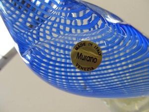 Murano Venezia Art Glass Rooster with Blue Filigree, Approximately 10�