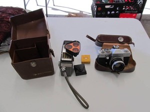 Vintage Camera Lot  Praktica LTL 3 35mm SLR and Bell & Howell Electric Eye 8mm Movie Camera