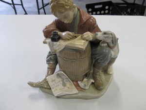 Lladro Norman Rockwell Boy Writing with Dog Porcelain Figurine, 1982