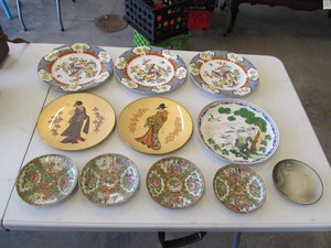 Eleven-Piece Asian-Themed Decorative Plate Lot  Geishas, Birds & Florals