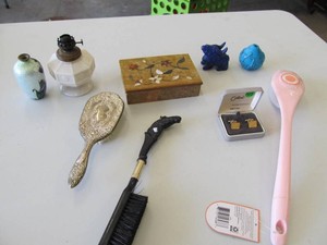 Assorted Vanity Accessories, Floral Inlay Box & Colibri Cufflinks