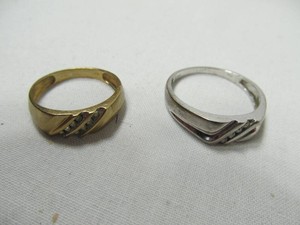 Two 10K Gold Rings with Clear Stone Accents  Yellow & White Gold  5.91 Grams