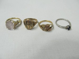 Four 10K Gold Rings  Signet, Floral & Colored Stone Styles  12.43 Grams