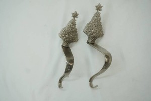 2 silver toned metal Christmas Tree stocking holders