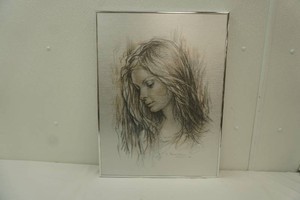 1974 portrait print of a young women by artist Giuseppe Tarantino framed 18 x 24
