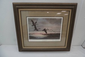 Lac Qui Parle Honkers by artist Bud Grant and Les Kouba signed and numbered 15852500 framed and matted 31 x 27