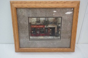 Cafe Des Amis by artist Chiu Tak Hak framed and matted 14 x 17