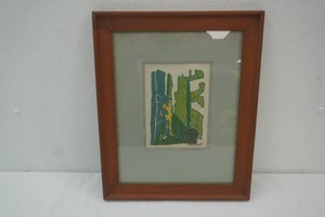 artist original C. Miron 1970 mixed media work framed and matted 14 x 17