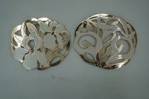 vintage gold tone metal with ivory enamel calla Lilly trivets