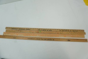 4 advertising yard sticks, Home Depot, Chevrolet, Minn west Ins.
