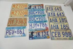 Minnesota license plates dating 1974 to 2012