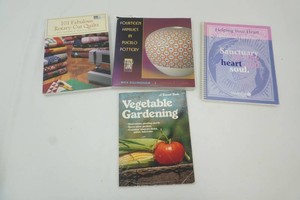 quilting, pottery, and gardening books