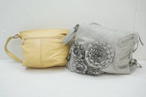 Stone & Co. mustard soft leather handbag, light gray hobo bag with 3d layered roses