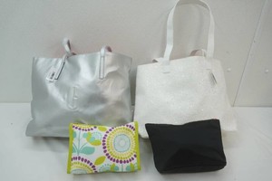 2 NWT Clinique glitter and silver tote bags, Lancome makeup bag, floral Clinique makeup bag