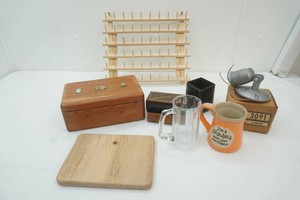 wood box, necklace rack, small cutting board, mugs and more