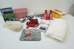 twin size bed skirt, speaker wire, suspenders, audio cables, wash pans and more