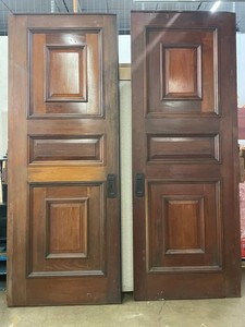 Pair of Raised-Panel Wood Architectural Sliding Doors