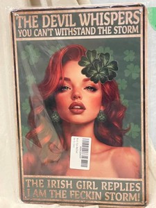 ND 1 - The Devil Whispers Irish Girl Decorative Metal Wall Sign