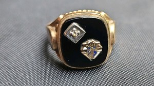 10k Yellow Gold Diamond Black Onyx Knights of Columbus Ring Size 10.5