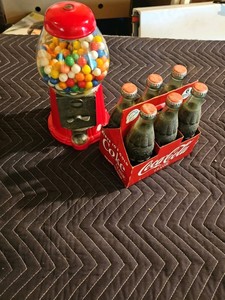 Vintage 6 Pack of Coca Cola Bottles Unopened and gumball machine