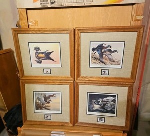 4 DUCK STAMPS AND CORRESPONDING DUCK STAMP PRINTS