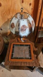 Deer lamp and loon etch