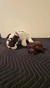 Vintage Tonka Pound Puppies Brown White 16 Large 1985 Dog Puppy Short Ears Pug and 1985 Tonka Pound Puppies Puppy dark Brown  9 Plush Stuffed Animal