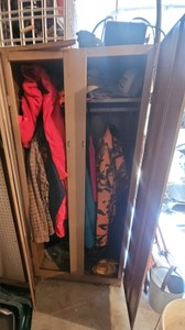 tin cabinet with outdoor attire