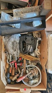 Box of ties, hand tools etc