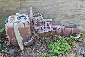 Vintage 5 12hp Johnson Sea-Horse outboard motor, red and white