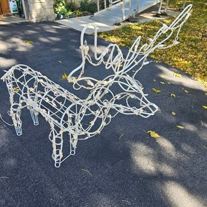 white wire-frame standing buck reindeer outdoor Christmas decoration roughly 50 tall