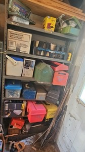 contents of shelves plus rack by the back door