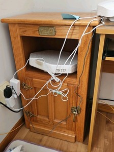 White Clad Simmons Hardware Co. solid oak icebox-style cabinet or end table