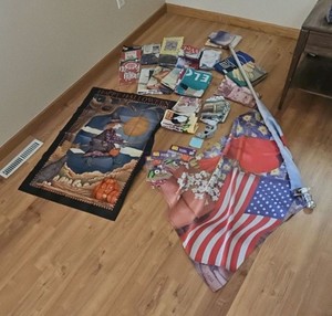 Complete flag mount pole and various flag lot