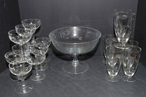 Etched Glassware - Coupe & Juice Glasses with Bowl