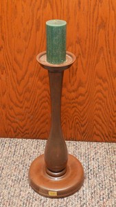 Large Hand-Turned Wooden Pillar Candle Holder - 26 Tall