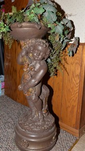 Cement Cherub Pedestal Planter - 33 Tall