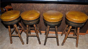 Vintage Rustic Whiskey Barrel-Style Barstools - Set of 4